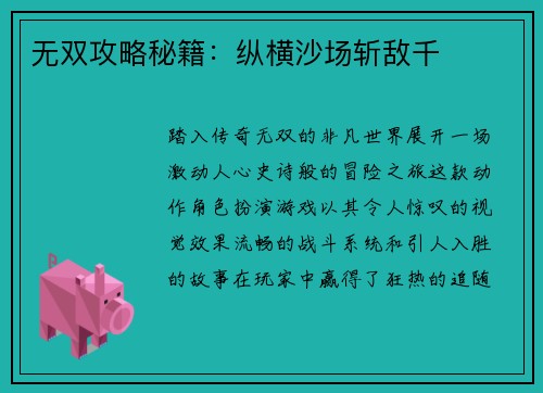 无双攻略秘籍：纵横沙场斩敌千
